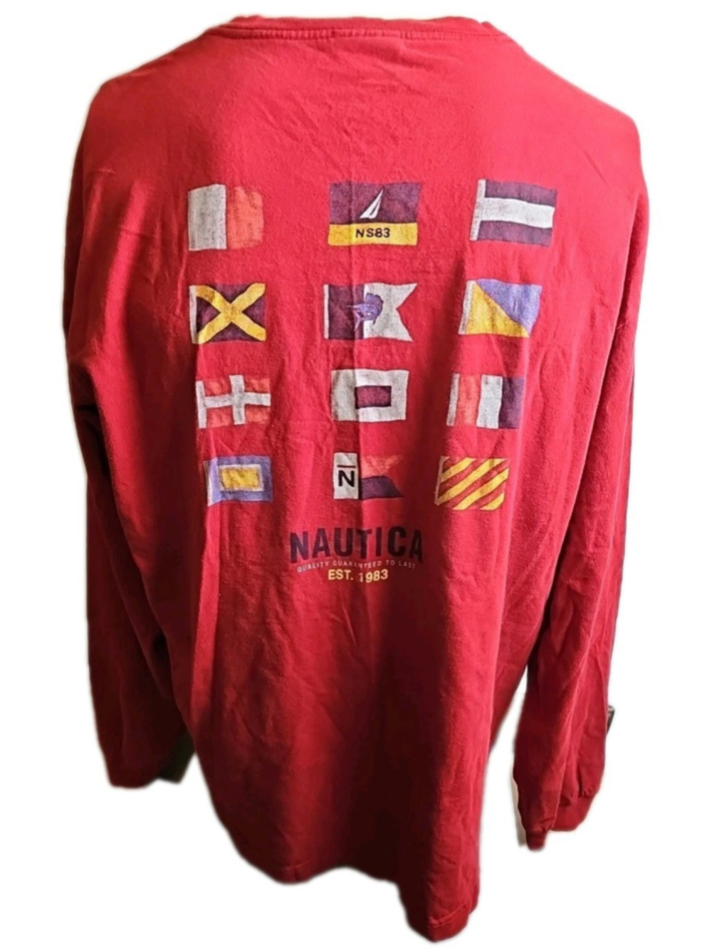 Vintage Nautica Long Sleeve Shirt Men's Size L Red Nautical Flags Made In Canada